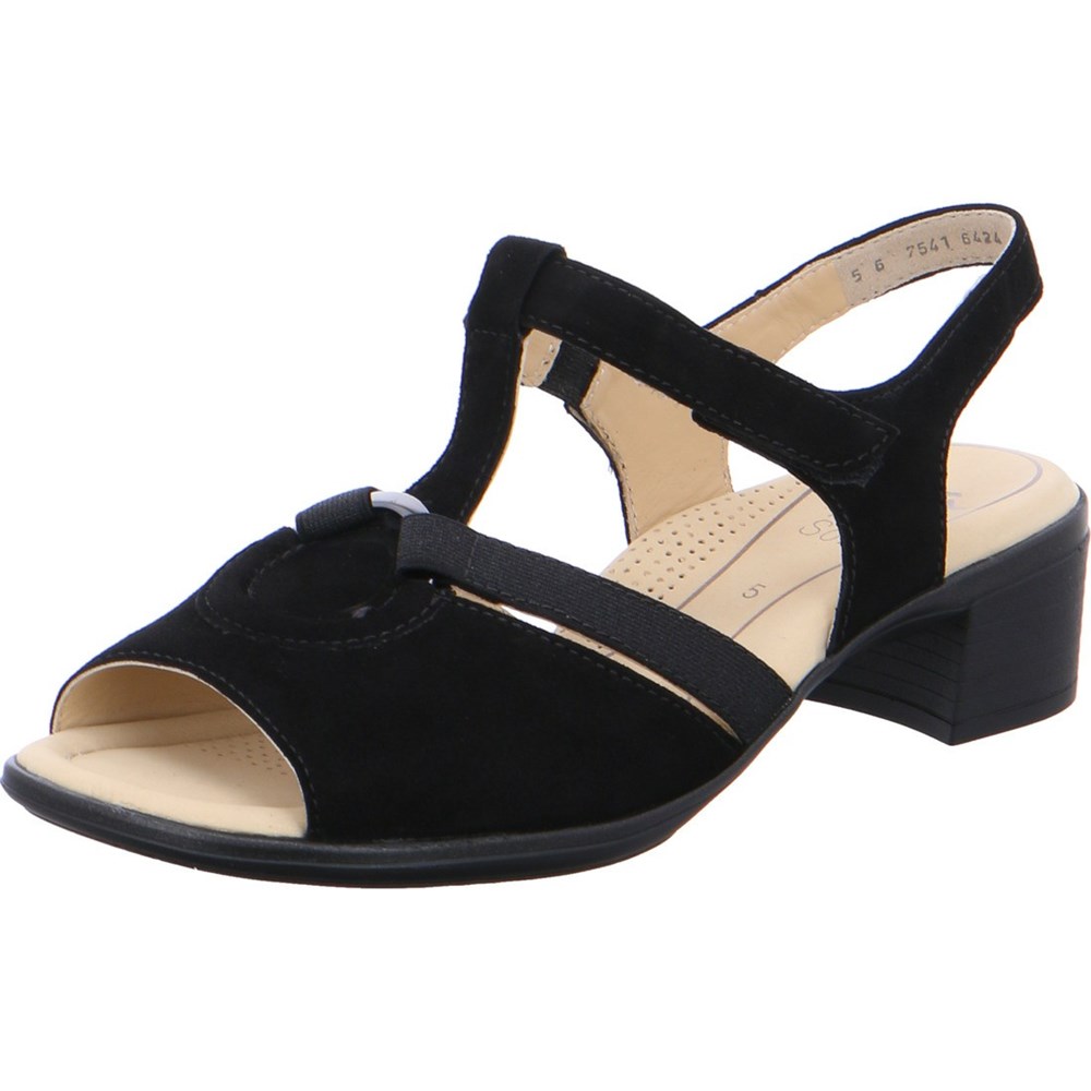 Sandales ARA Heeledals Lugano Noir Femme | EYI-71927981